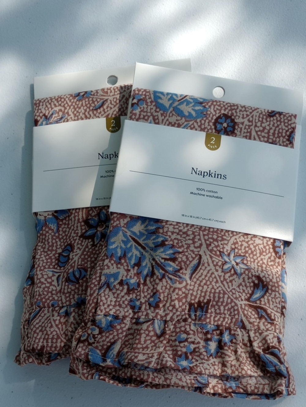NWT Floral Cotton Napkins in Taupe and Blue (Set of 2) Includes Two Sets